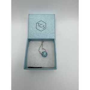 March Birthstone‎ Necklace Silver Tone Crystal Ball Pendant Jewelry